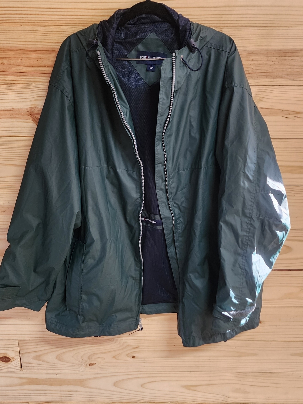 Port Authority Men's Green Hooded Rain Jacket